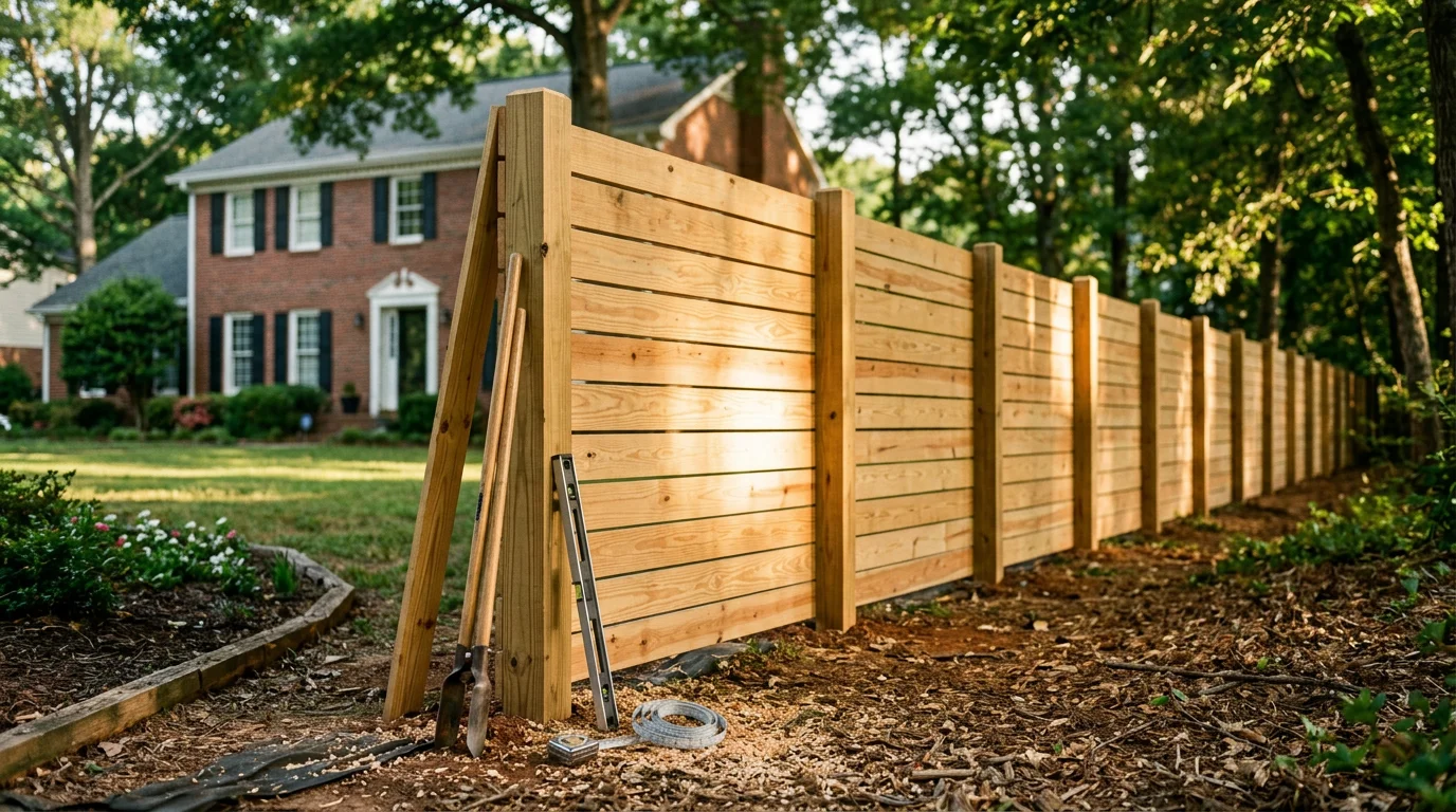 Fence contractor installing new residential fence